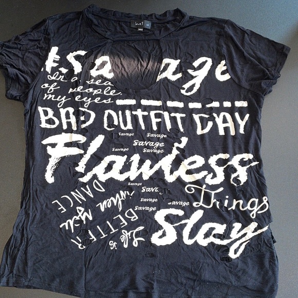 love J Tops - Flawless / savage / bad outfit day black ripped tee xl
